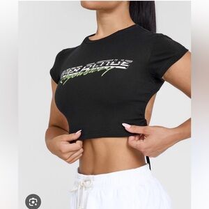 Oner Active Black Vintage Open Back Crop T-Shirt with Graphic (XL)